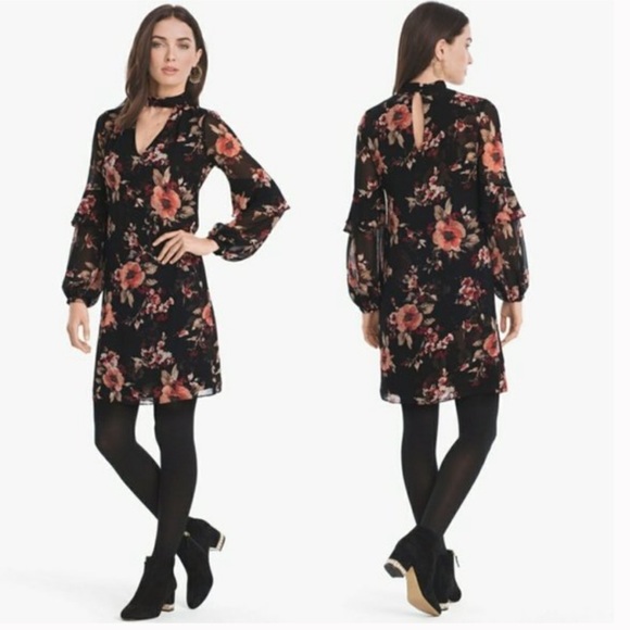 White House Black Market Long-Sleeve Floral Choker Shift Dress Size S NW… - Picture 3 of 14